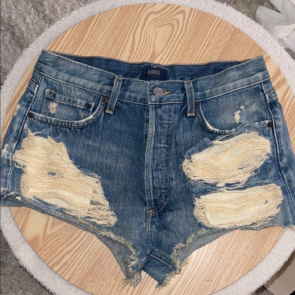 Agolde Blue Distressed Jean Shorts